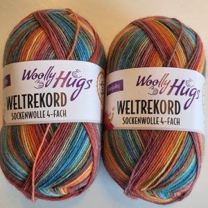 Sockenwolle Farbe orange/ petrol/02